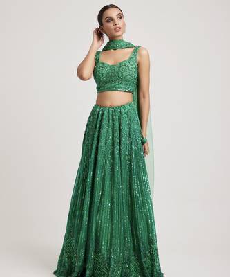 green embroidered Organza Lehenga 1