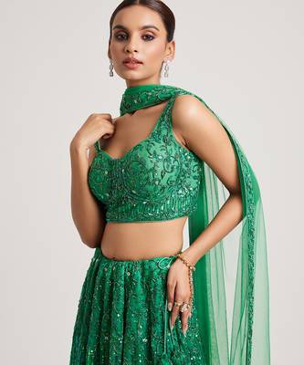 green embroidered Organza Lehenga 2