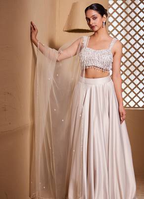 white plain Satin Lehenga 1