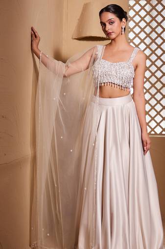 white plain Satin Lehenga