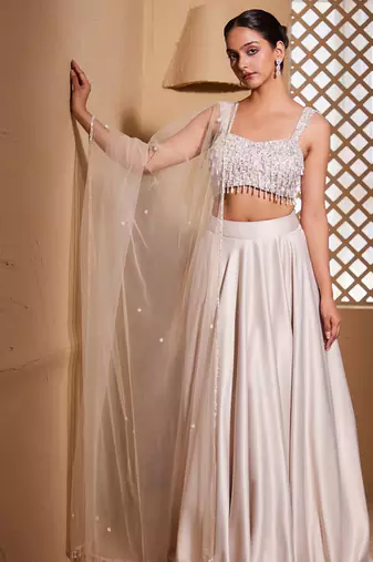 white plain Satin Lehenga