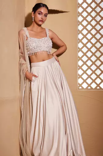 white plain Satin Lehenga