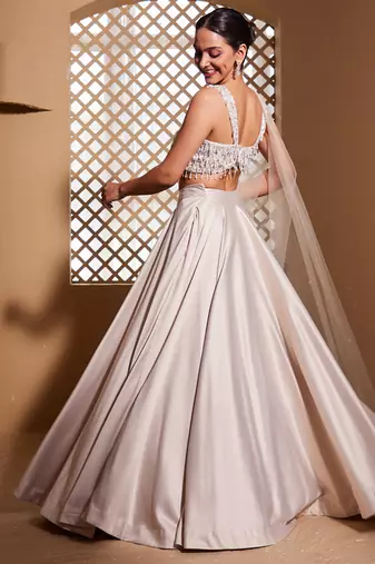 white plain Satin Lehenga