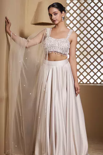 white plain Satin Lehenga