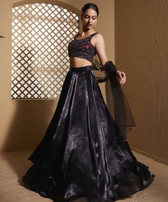 Black plain Organza Lehenga 1