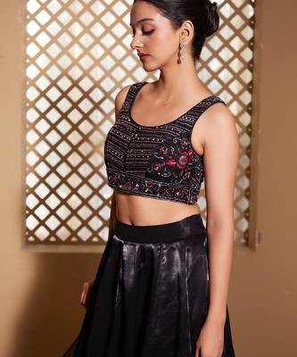 Black plain Organza Lehenga 3