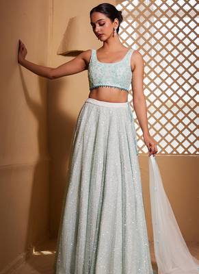 sea green embroidered Net Lehenga 2