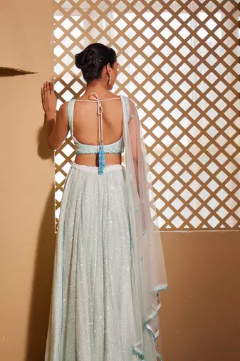 sea green embroidered Net Lehenga