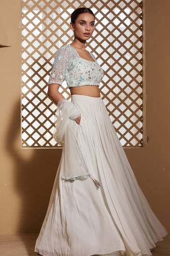 sea green plain Georgette Lehenga
