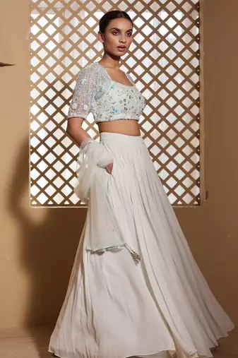 sea green plain Georgette Lehenga
