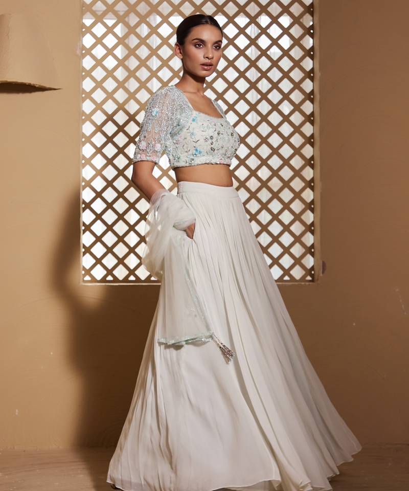 sea green plain Georgette Lehenga