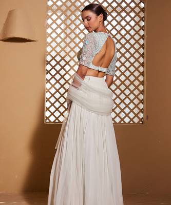 sea green plain Georgette Lehenga 2