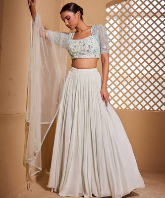 sea green plain Georgette Lehenga 3