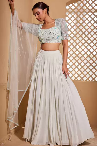 sea green plain Georgette Lehenga