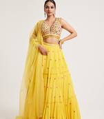 Mustard Yellow embroidered Georgette Lehenga