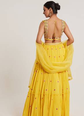 Mustard Yellow embroidered Georgette Lehenga 3