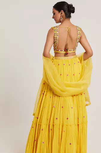 Mustard Yellow embroidered Georgette Lehenga