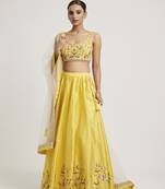 Mustard Yellow embroidered Net Lehenga
