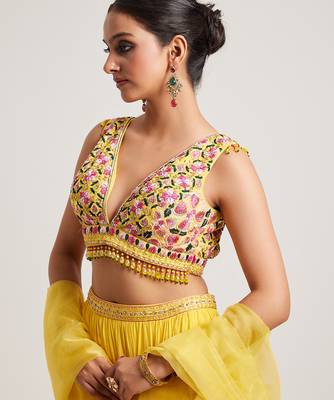 Mustard Yellow embroidered Georgette Lehenga 4