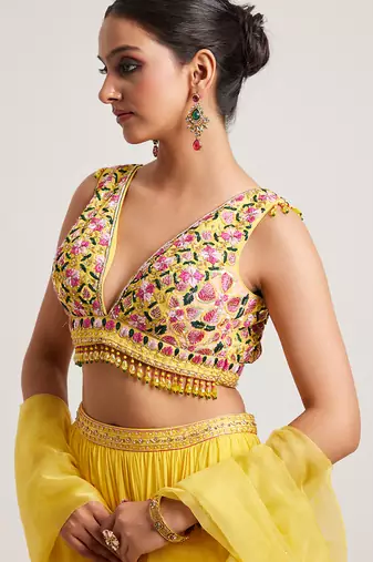 Mustard Yellow embroidered Georgette Lehenga