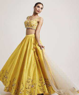 Mustard Yellow embroidered Net Lehenga 2