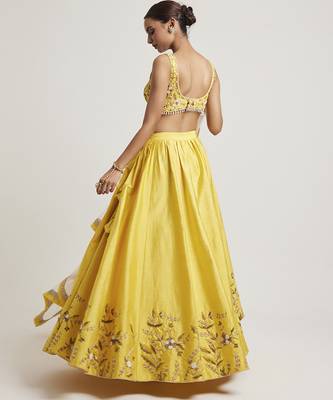 Mustard Yellow embroidered Net Lehenga 3