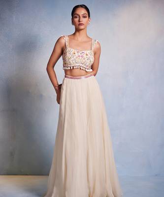 Off white plain Organza Lehenga 1