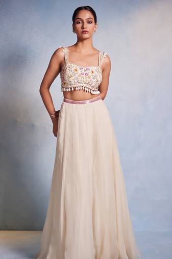Off white plain Organza Lehenga