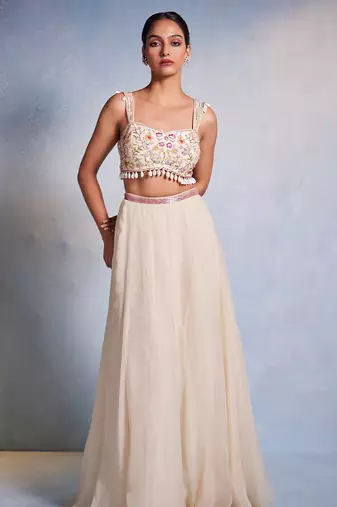 Off white plain Organza Lehenga