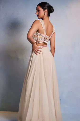 Off white plain Organza Lehenga