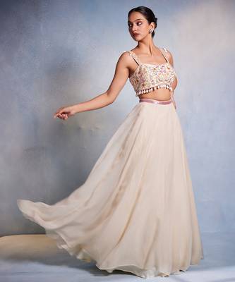 Off white plain Organza Lehenga 3