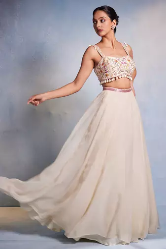 Off white plain Organza Lehenga