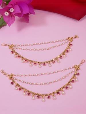 Traditional pearl layered hair chain/ear chain accessories with hook for women  1