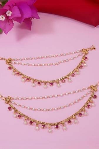 Traditional pearl layered hair chain/ear chain accessories with hook for women (e3213q)