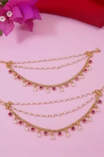 Traditional pearl layered hair chain/ear chain accessories with hook for women (e3213q)