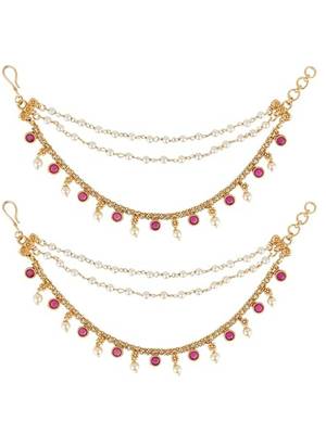 Traditional pearl layered hair chain/ear chain accessories with hook for women  2