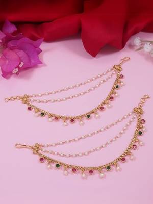 Traditional pearl layered hair chain/ear chain accessories with hook for women  1