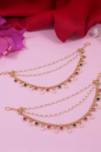 Traditional pearl layered hair chain/ear chain accessories with hook for women (e3213qg)