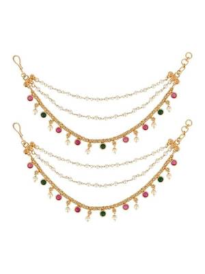 Traditional pearl layered hair chain/ear chain accessories with hook for women  2