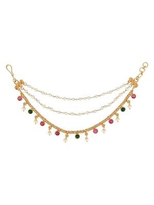 Traditional pearl layered hair chain/ear chain accessories with hook for women  3