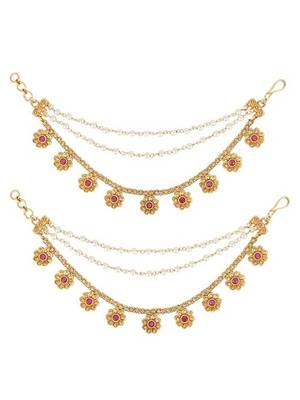 Traditional flower pearl layered hair chain/ear chain accessories with hook for women  2