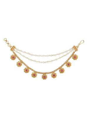 Traditional flower pearl layered hair chain/ear chain accessories with hook for women  3