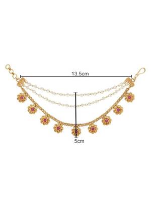 Traditional flower pearl layered hair chain/ear chain accessories with hook for women  4