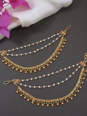 Traditional kundan & pearl hair chain/ear chain accessories with hook for women  1