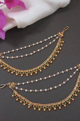 Traditional kundan & pearl hair chain/ear chain accessories with hook for women (e3215g)