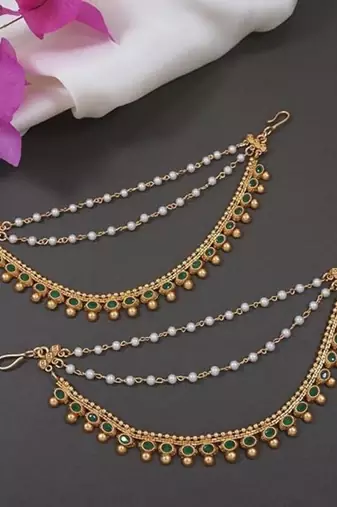 Traditional kundan & pearl hair chain/ear chain accessories with hook for women (e3215g)