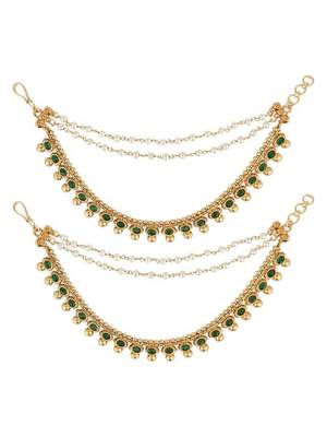 Traditional kundan & pearl hair chain/ear chain accessories with hook for women  2