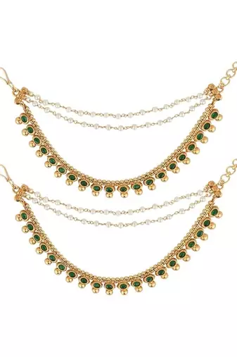 Traditional kundan & pearl hair chain/ear chain accessories with hook for women 