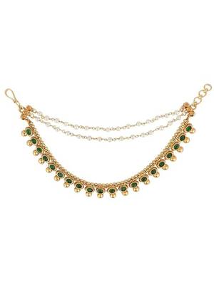 Traditional kundan & pearl hair chain/ear chain accessories with hook for women  3