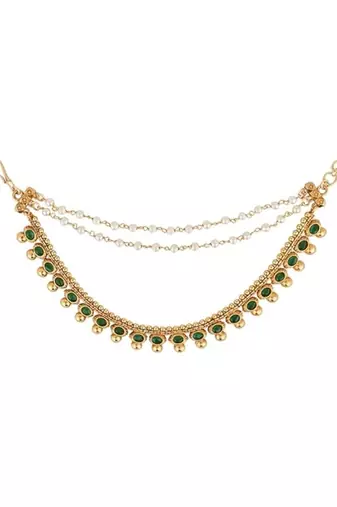 Traditional kundan & pearl hair chain/ear chain accessories with hook for women 